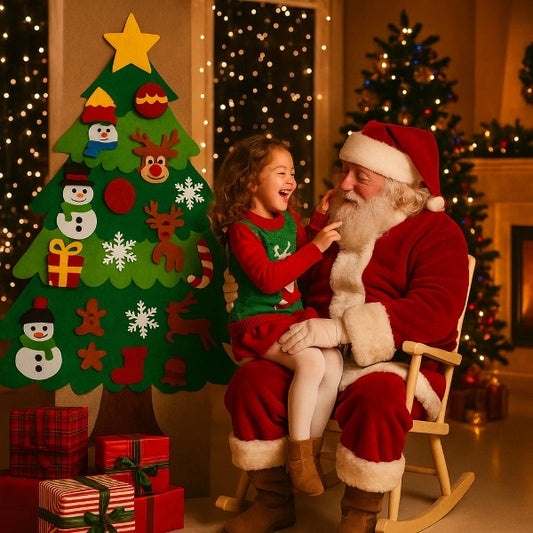 Árbol de navidad de fieltro con 25 adornos + luces de 3m